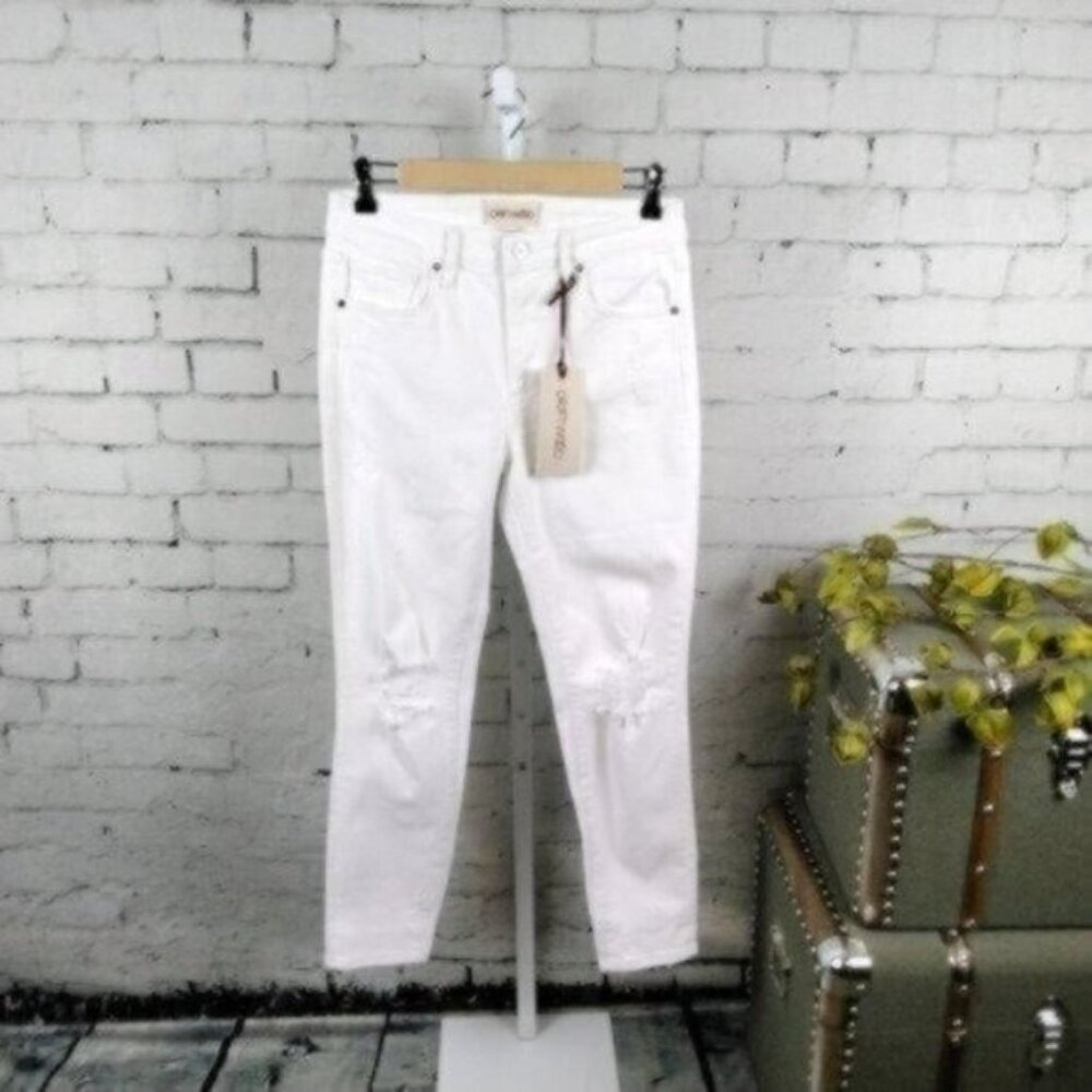 Driftwood Gizelle Destroyed High Rise Girlfriend Ankle Jeans White